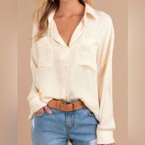 Free People Starry Dreams satin blouse ivory S